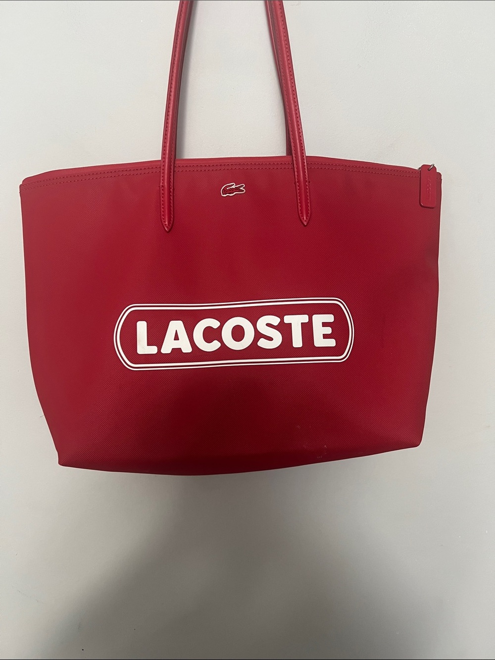 Lacoste Red Tote with White Logo Accent
